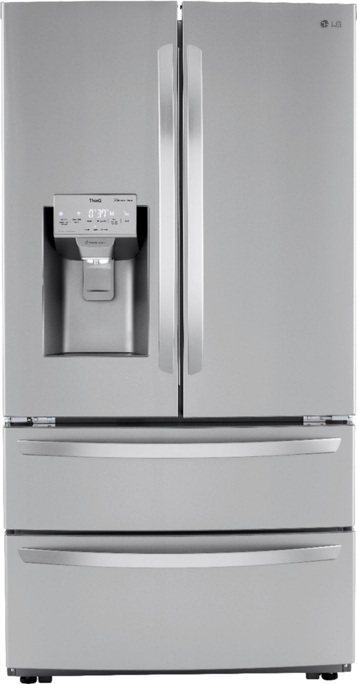 LG - 22 Cu. Ft. 4-Door French Door Counter-Depth Smart Refrigerator with External Tall Ice and Water - Stainless Steel Model:LMXC22626S