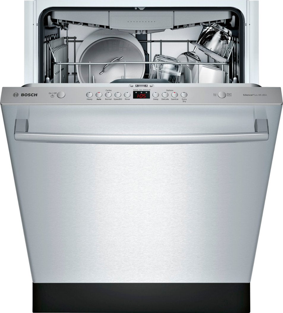 Bosch - 100 Series 24" Top Control Built-In Dishwasher with Hybrid Stainless Steel Tub - Stainless Steel Model:SHXM4AY55N