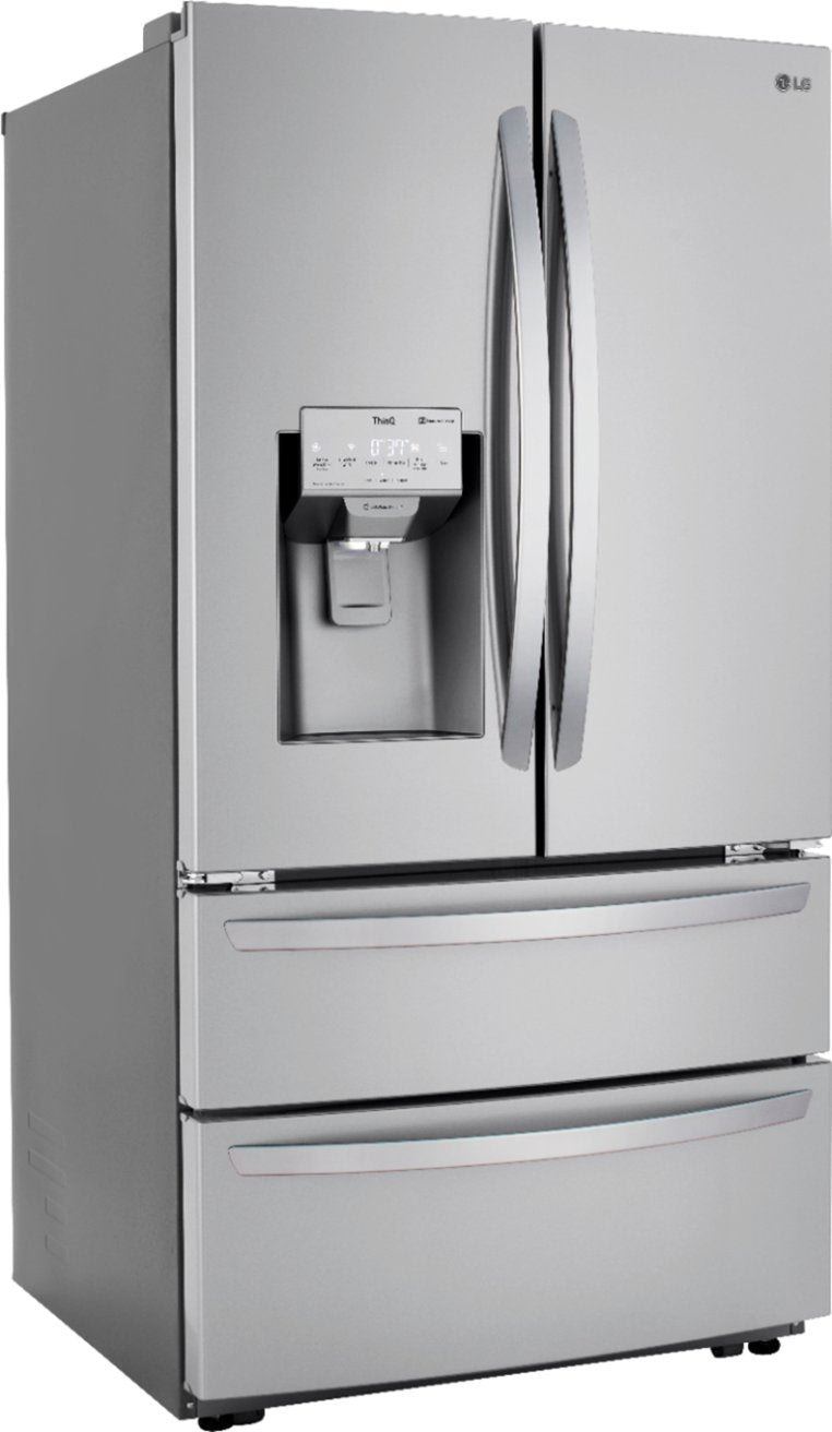 LG - 22 Cu. Ft. 4-Door French Door Counter-Depth Smart Refrigerator with External Tall Ice and Water - Stainless Steel Model:LMXC22626S